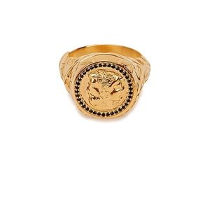 Harris Reed X Missoma.Janus Locket/Signet/Coin Ring Gold w/ black CZ pave size 8